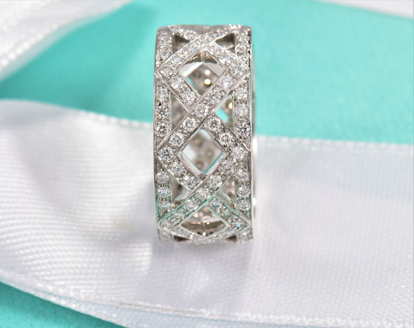 Tiffany & Co Platinum .64ct Diamond Legacy Ring Size 5 Wide Band Eternity  Weave