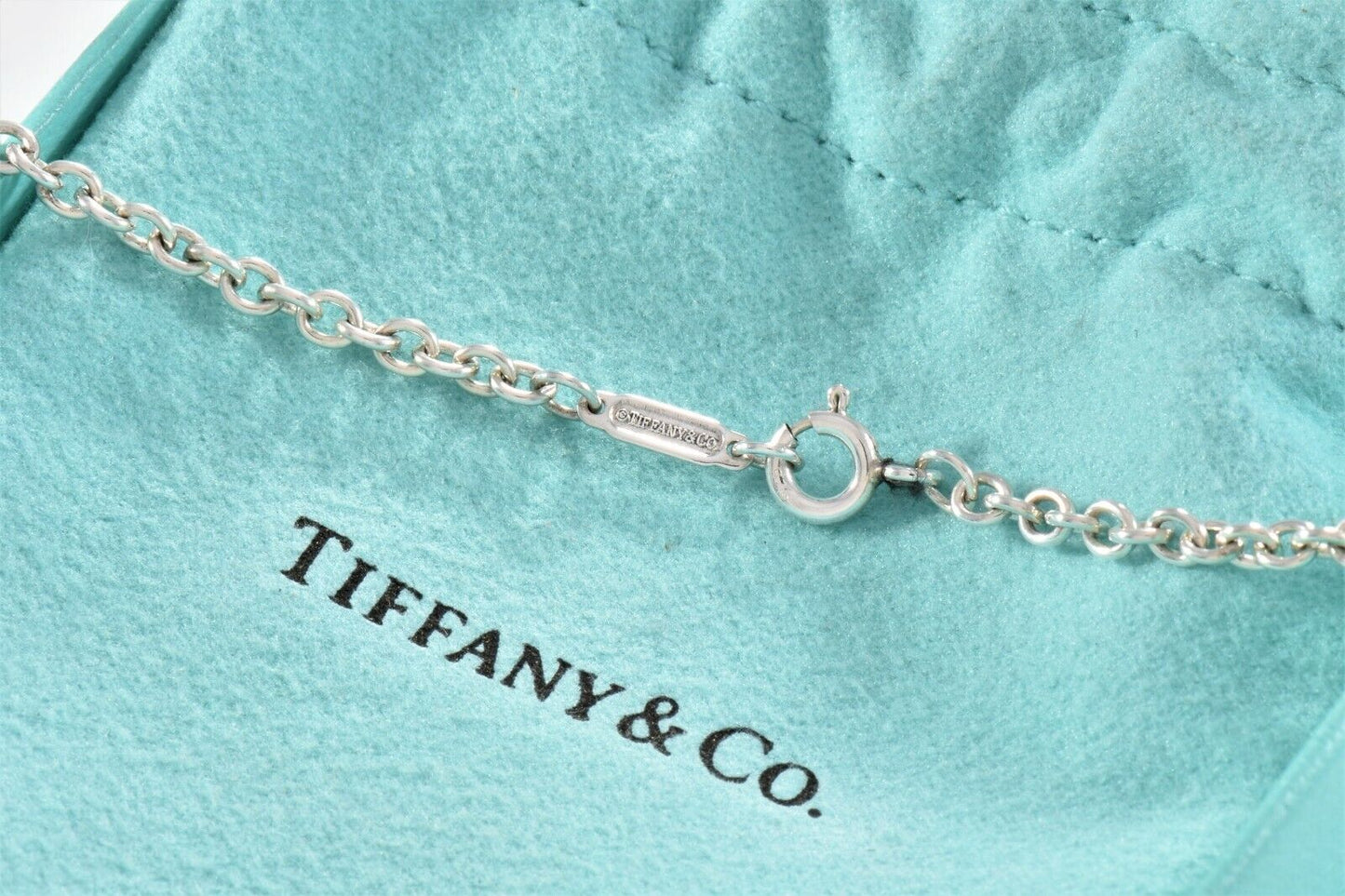 Tiffany & Co Silver Large 2" Oval Key Charm Pendant 16.25" Chain Necklace in Box