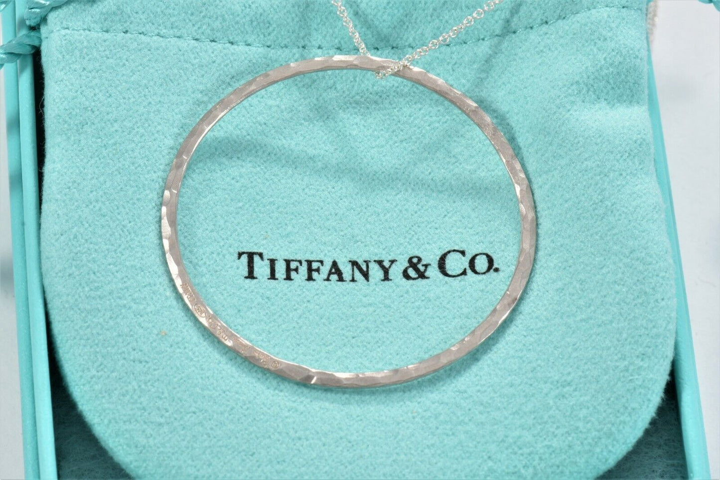 Tiffany & Co Silver Paloma Picasso Hammered Circle Ring Pendant Necklace & Pouch