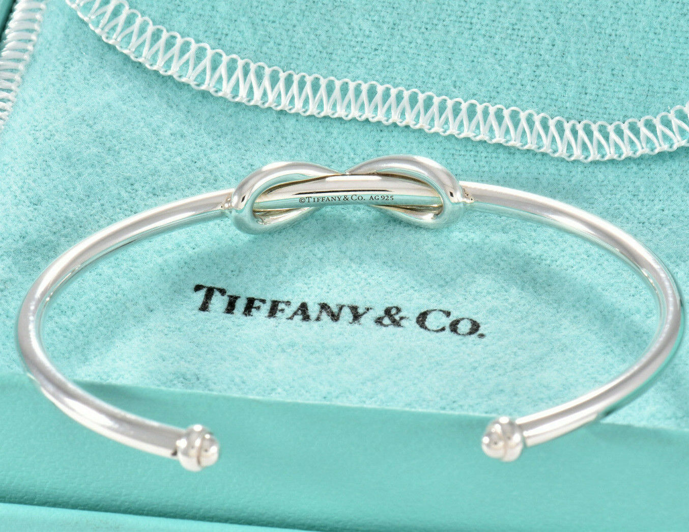 Tiffany & Co Sterling Silver Infinity Knot 6.75" Large Cuff Bracelet & Box Pouch