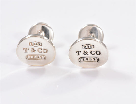 Tiffany & Co Silver Round 1837 Circle Cufflinks in Pouch Mens Suit Pilot Rare