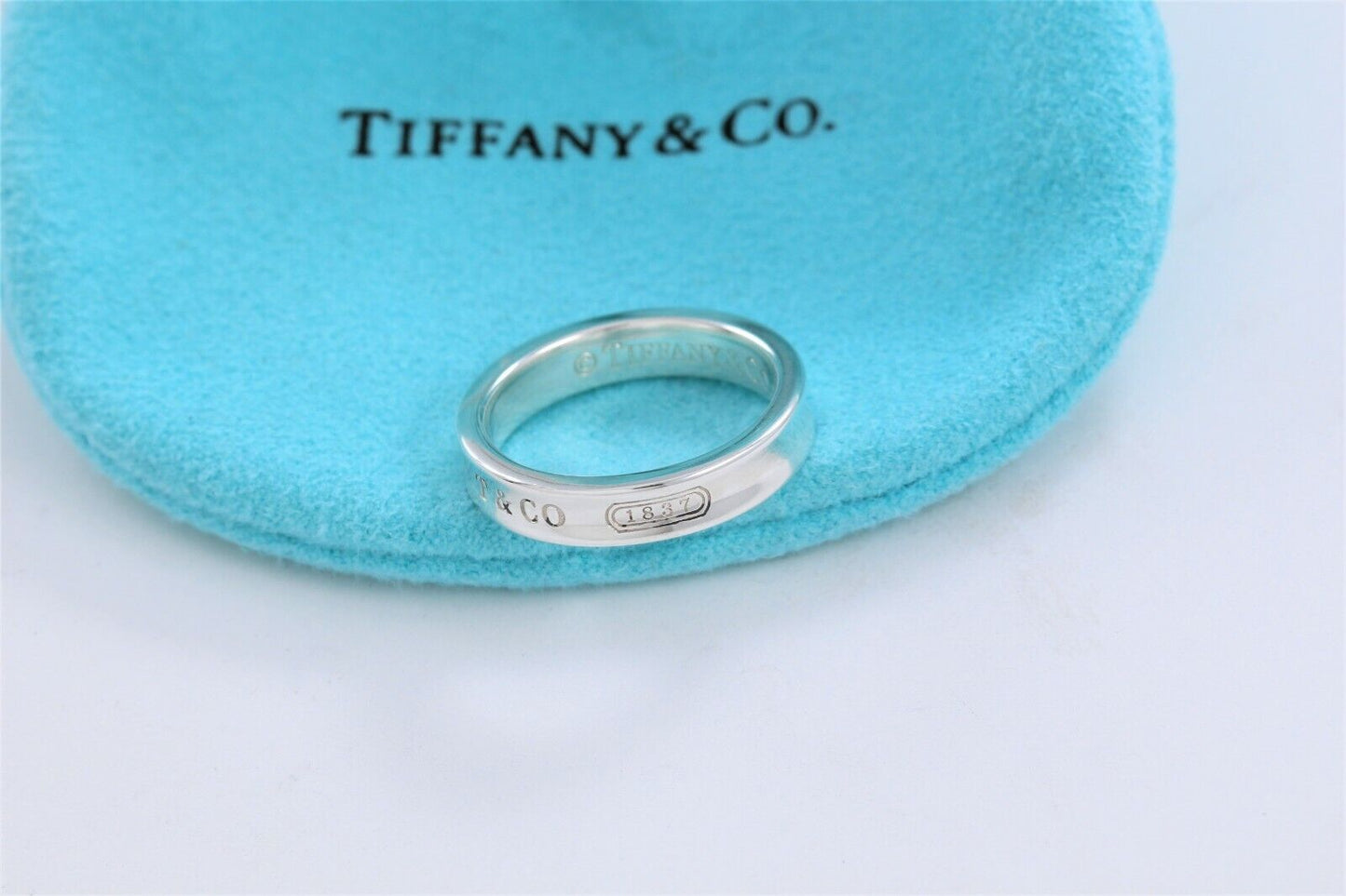 Tiffany & Co Silver 1837 Narrow Band Stack Ring Size 7 in Box Pouch Mens