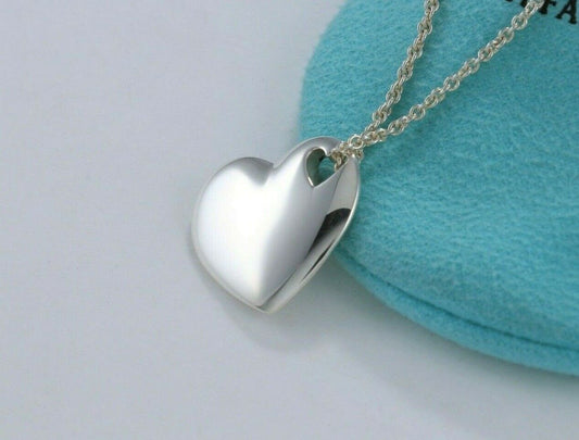 Tiffany & Co Silver Stencil Two Heart Cut Out Love Pendant Necklace 16” in Pouch