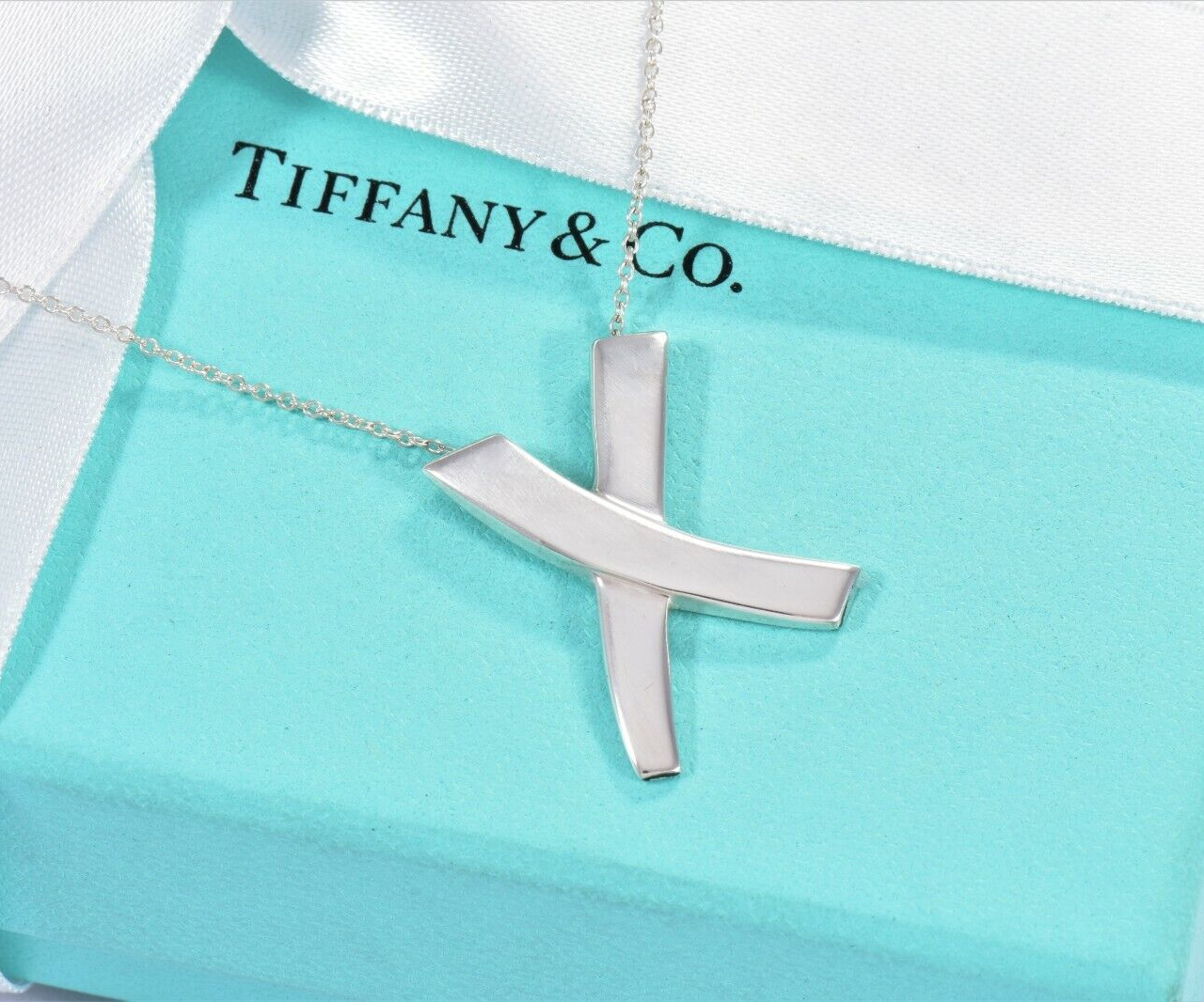 Tiffany & Co Silver Paloma Picasso Huge X Pendant Necklace in Pouch Rare Large