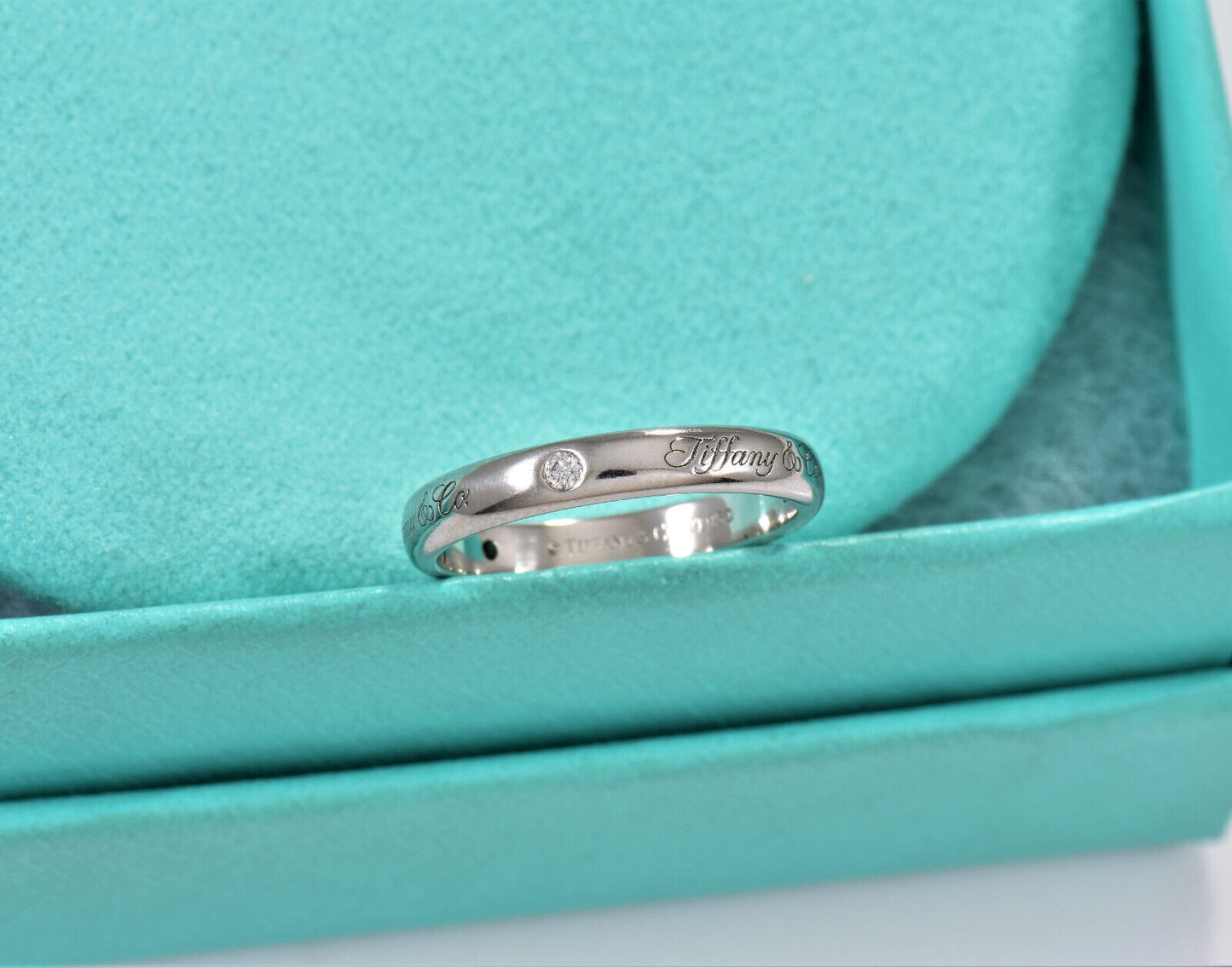 Tiffany & Co Platinum 3 Diamond Notes Band Ring Size 5 in Box Pouch Lucida Stack