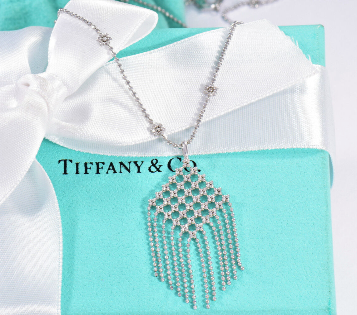 Tiffany & Co 18K Gold Gatsby Fringe Dangling Flower Bead Drop Necklace Box Pouch