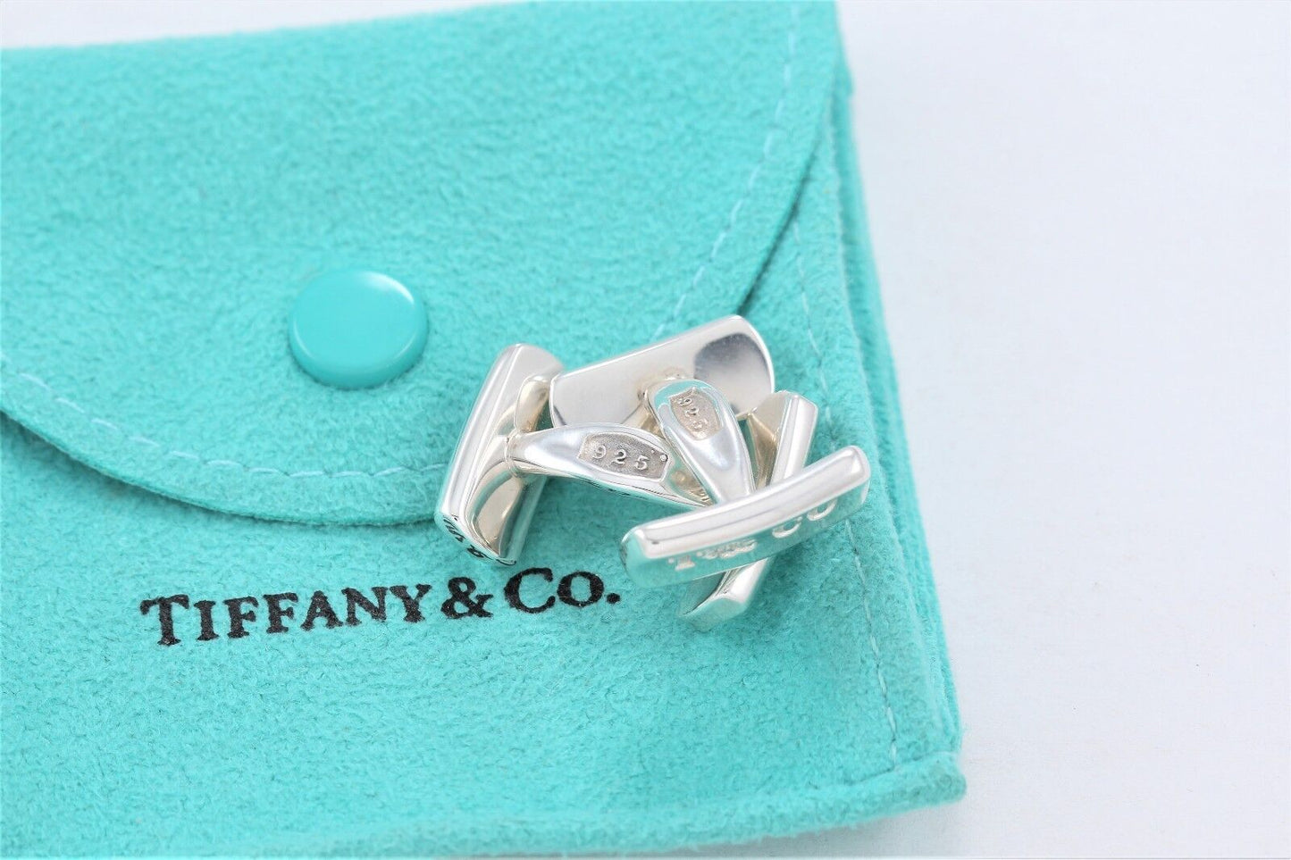 Tiffany & Co Sterling Silver Iconic 1837 Bar Cufflinks & Pouch Men's Suit Gift