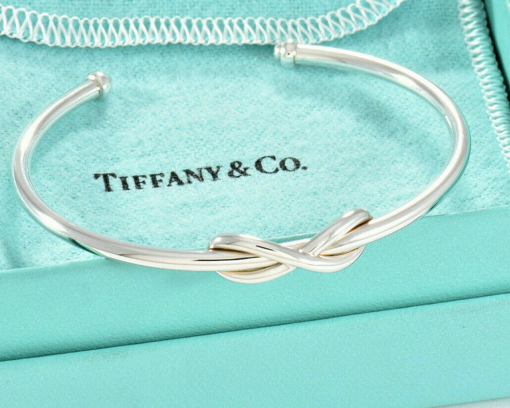 Tiffany & Co Sterling Silver Infinity Knot 6.75" Large Cuff Bracelet & Box Pouch