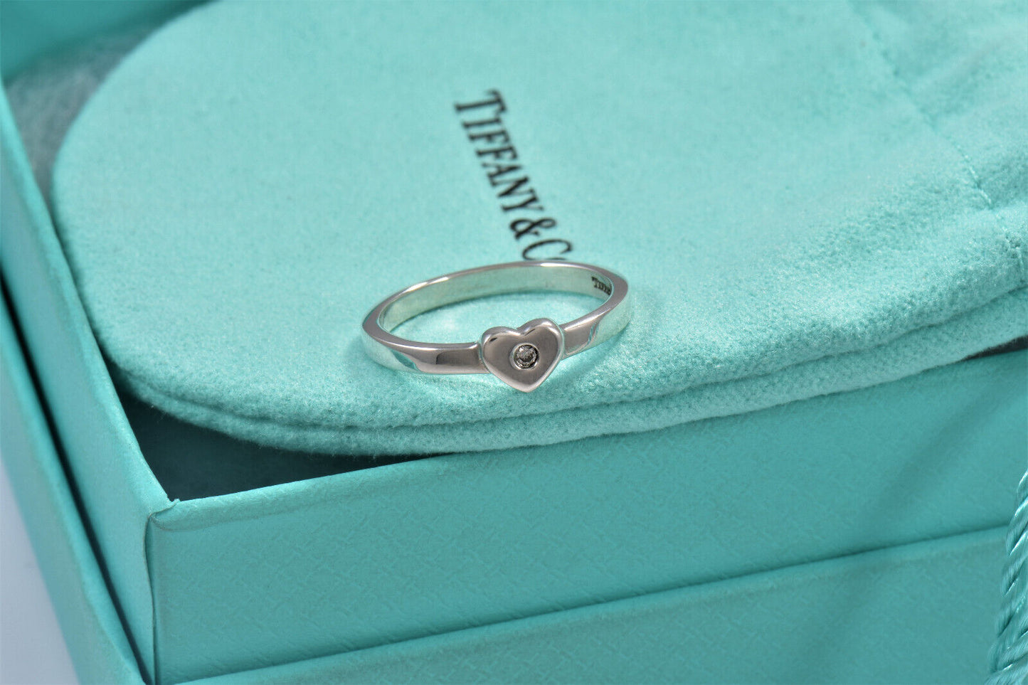 Tiffany & Co Diamond Silver Paloma Picasso Heart Stacking Band Ring Size 6 Pouch