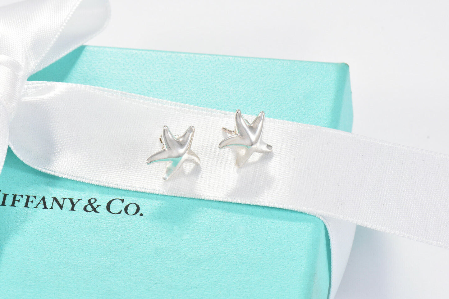 Tiffany & Co Silver Elsa Peretti 13mm Starfish Stud Earrings in Box Pouch Rare