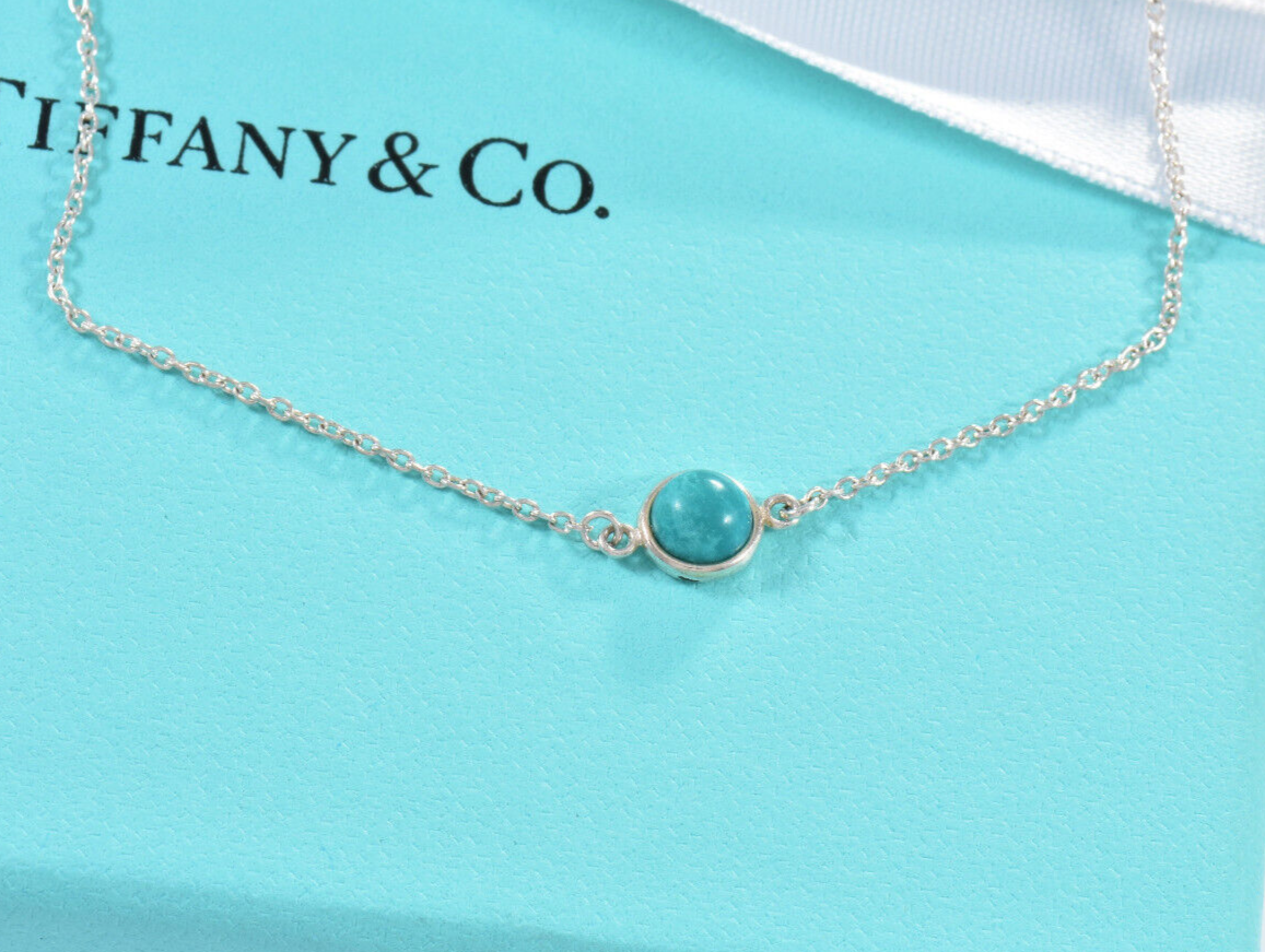 Tiffany & Co Silver Elsa Peretti Color By Yard Turquoise 7.55" Bracelet in Pouch