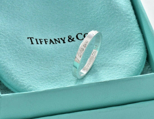 Tiffany & Co Silver I Love You Notes Narrow Band Ring Size 5 in Box Pouch Ribbon