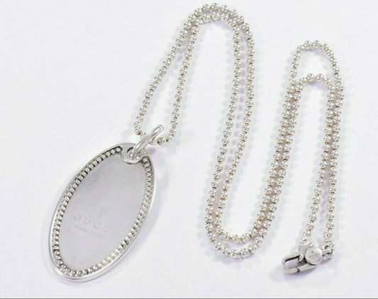 Gucci Italy Sterling Silver Ellipse Oval Dog Tag Bead Chain 20" Necklace