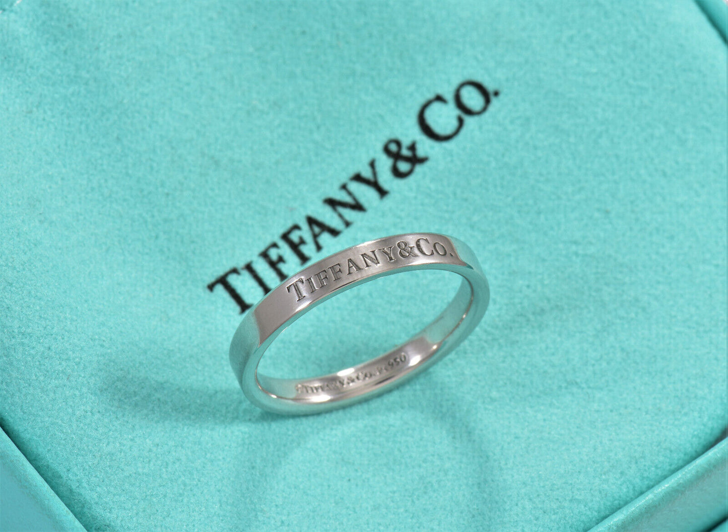 Tiffany & Co Platinum Narrow 3mm Band Ring Size 8 in Box Pouch Rare Love