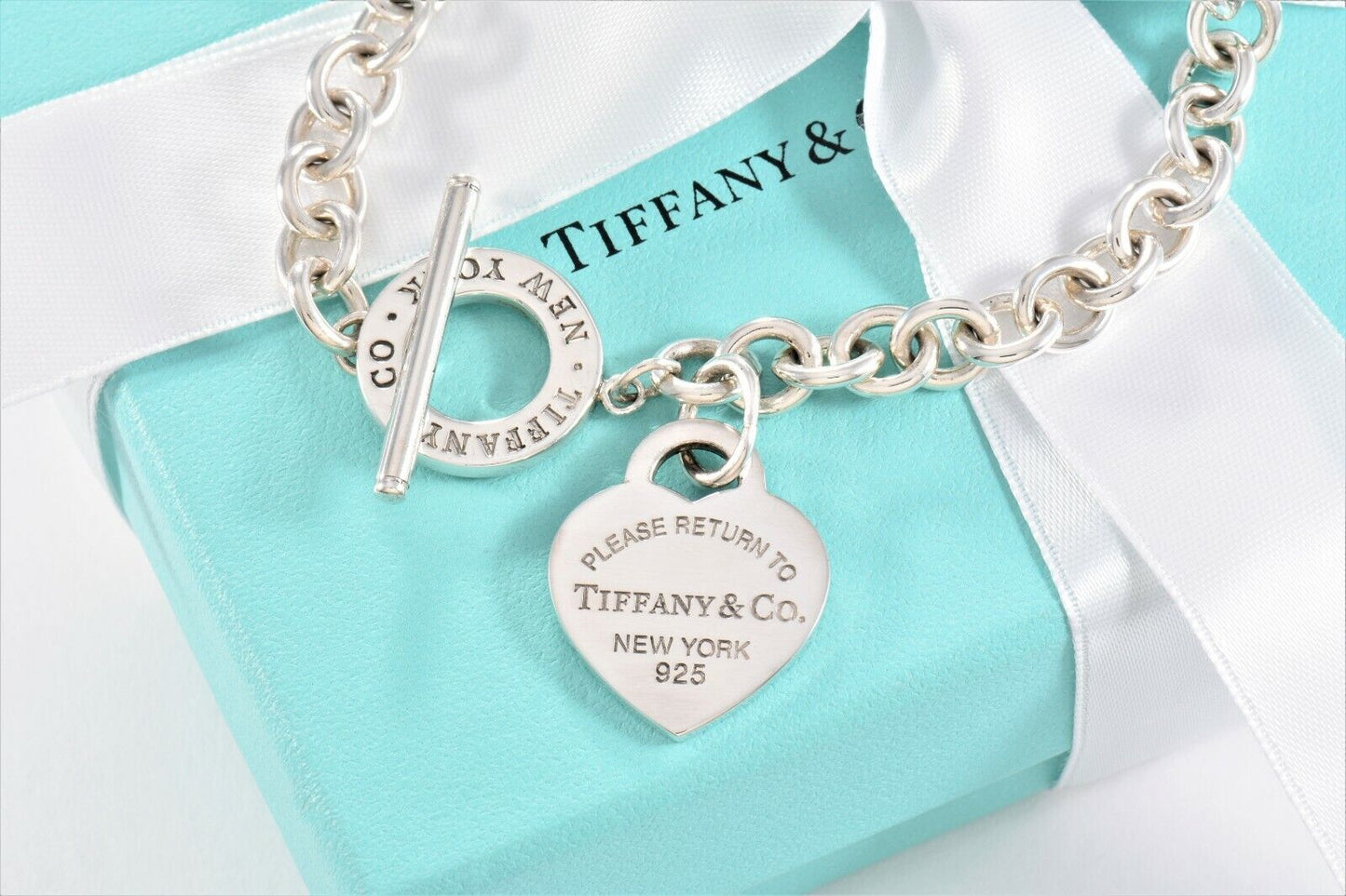 Please Return To Tiffany & Co Silver Toggle Chain Bracelet 8.5" New Version