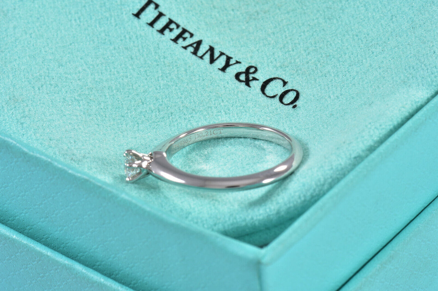 Tiffany & Co Platinum .21 ct Round Solitaire Diamond Ring Size 5.5 in Box Pouch