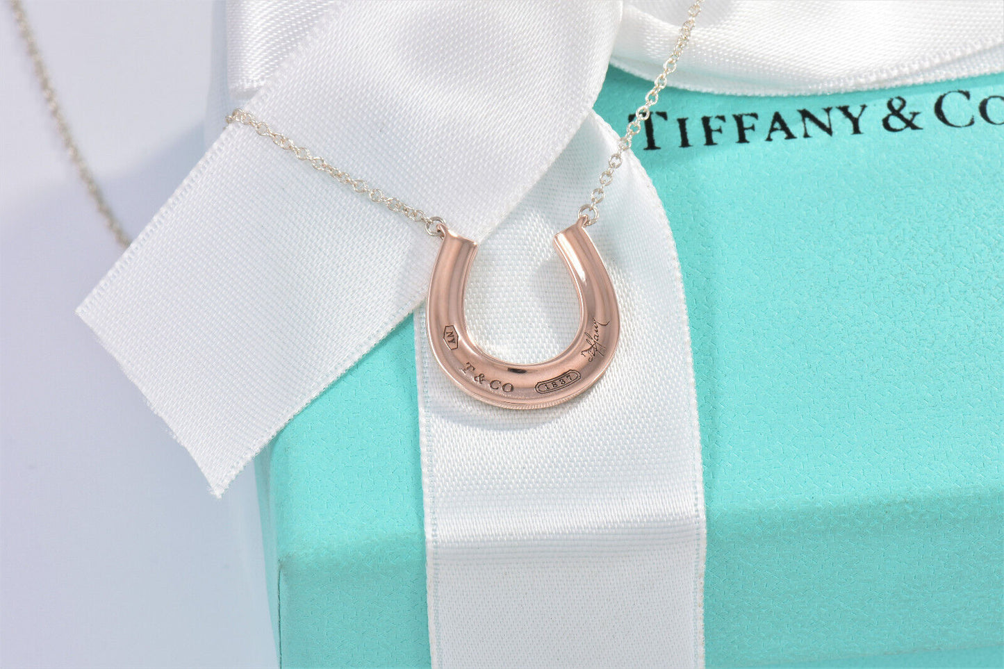 Tiffany & Co Rubedo Gold Sterling Silver 1837 Horseshoe Pendant XL 21" Necklace