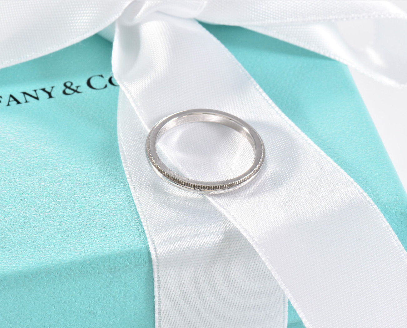 Tiffany & Co Together Platinum 2mm Milgrain Band Ring Size 4.5 in Box Pouch Love