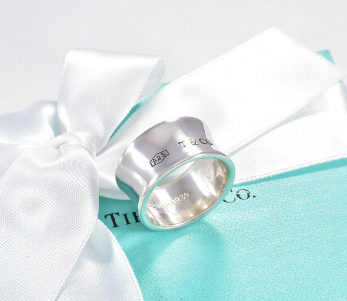 Tiffany & Co Sterling Silver 1837 Wide Concave Band Size 10 Ring in Box Unisex