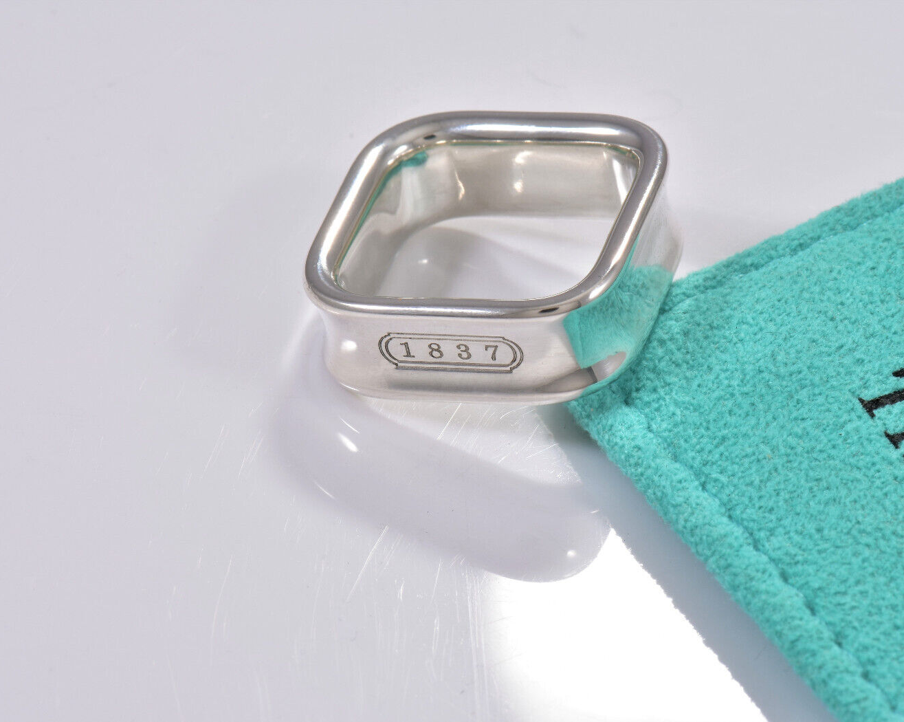 Size 6 Tiffany & Co 1837 Sterling Silver Square Wide Band Ring in Pouch Rare