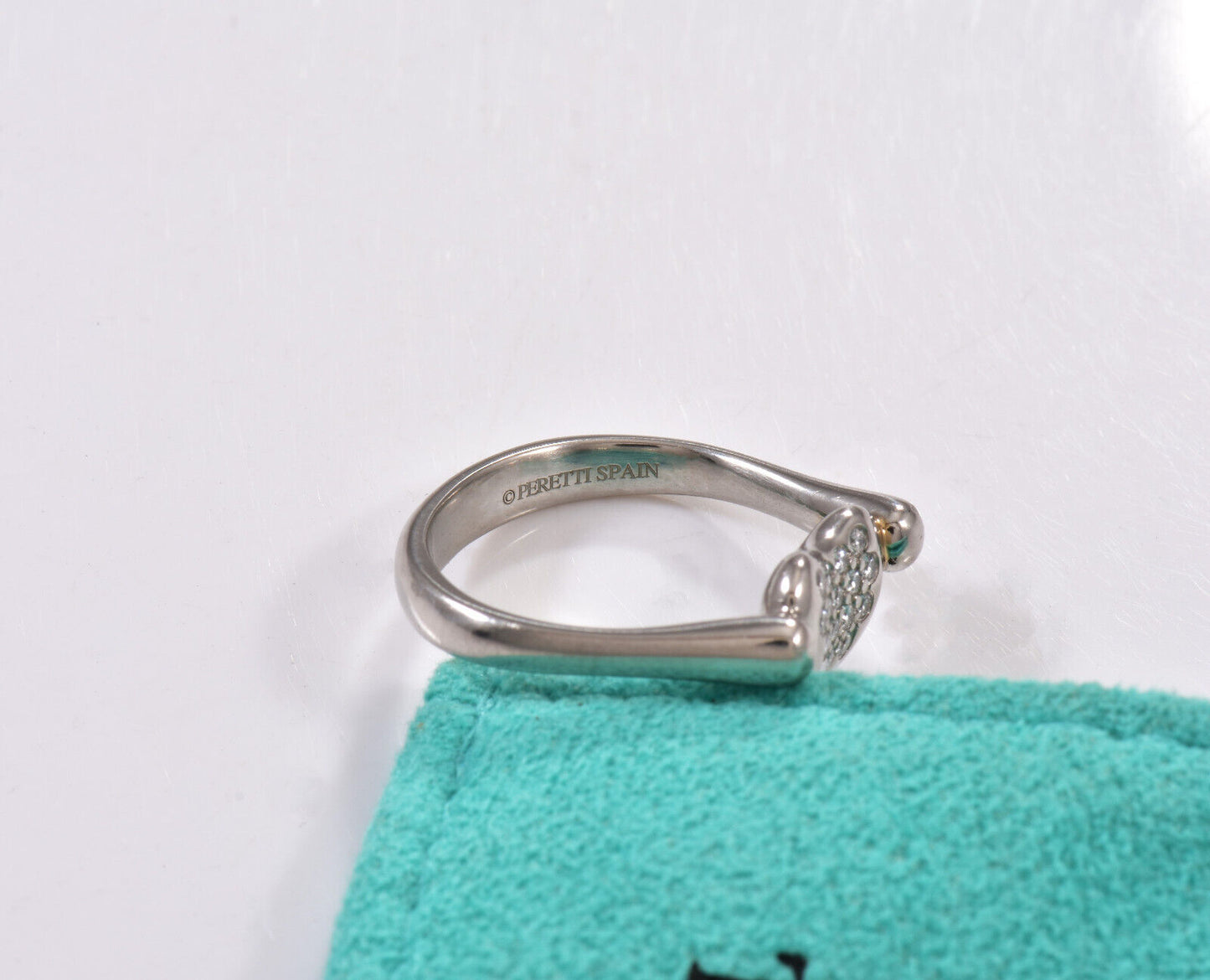 Tiffany & Co Pave Diamond Platinum Elsa Peretti Bean Ring Size 5 in Pouch Rare