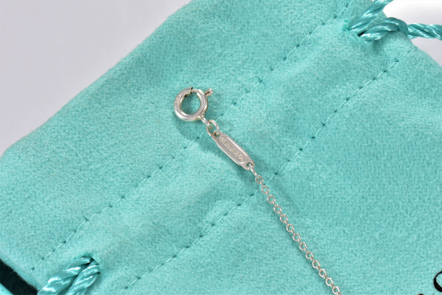 Tiffany & Co Silver Small 1.25" Heart Key Pendant 16.25" Chain Necklace in Pouch