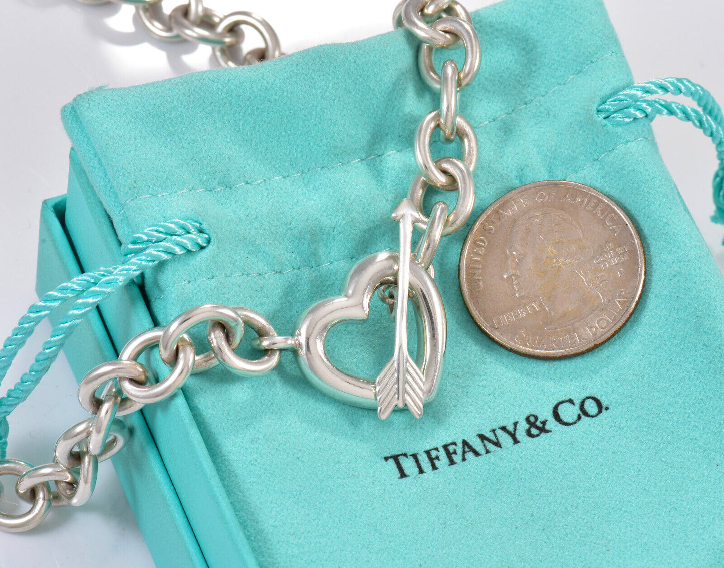 Vintage Tiffany & Co Silver Heart Arrow Toggle Chain 18" Necklace in Pouch Rare