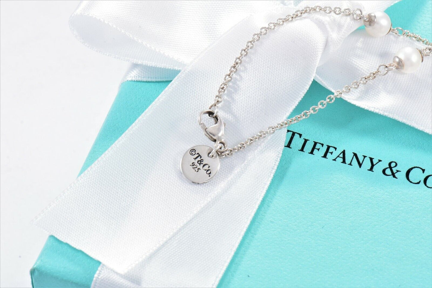 Tiffany & Co Silver Pearls by the Yard Circle Necklace Ring Pendant in Box Rare