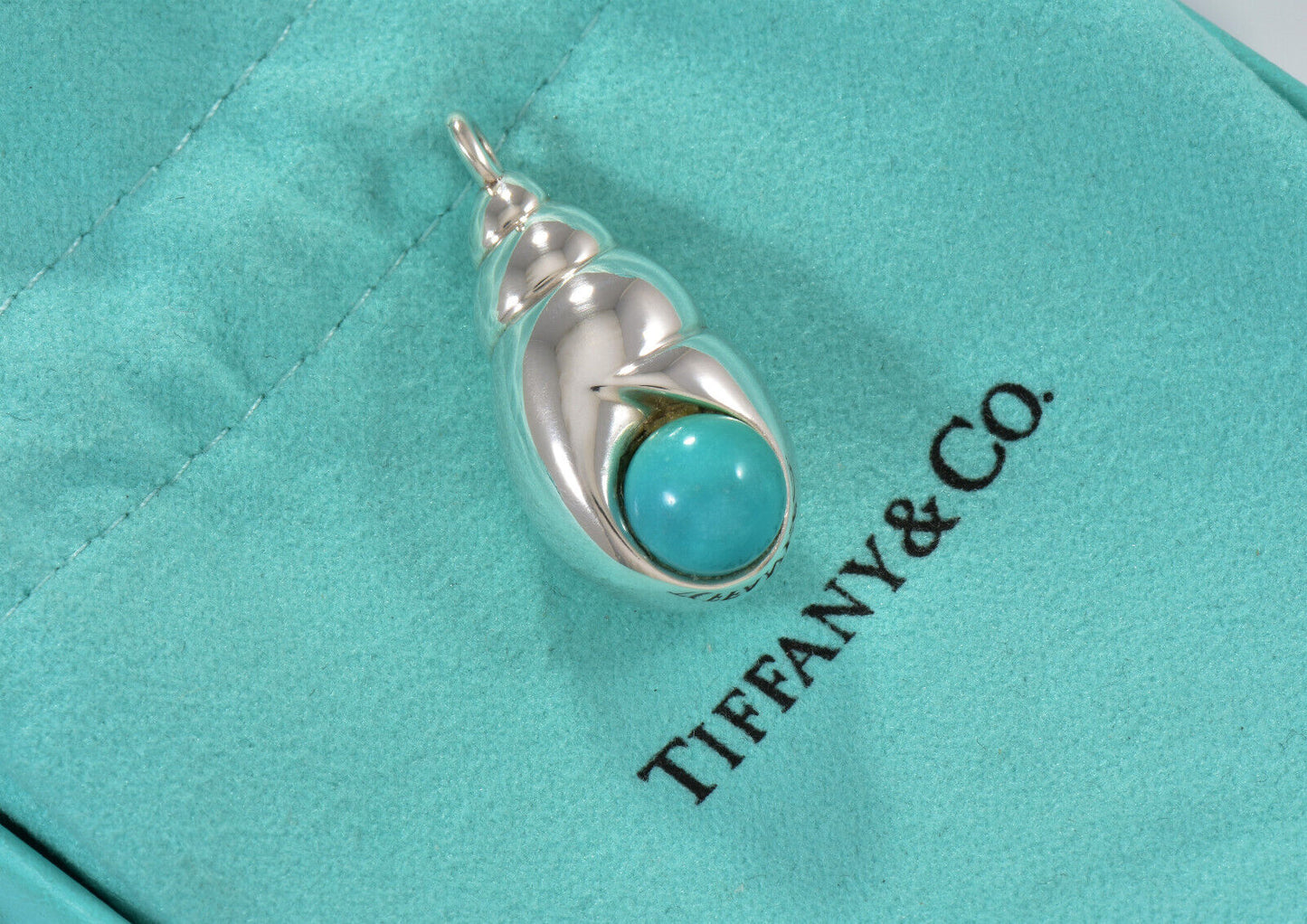 Tiffany & Co Silver Blue Turquoise Seashell Charm Pendant For Necklace Bracelet