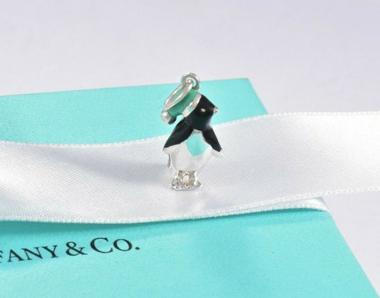 Tiffany & Co Silver Blue Enamel Penguin Charm Pendant For Necklace or Bracelet