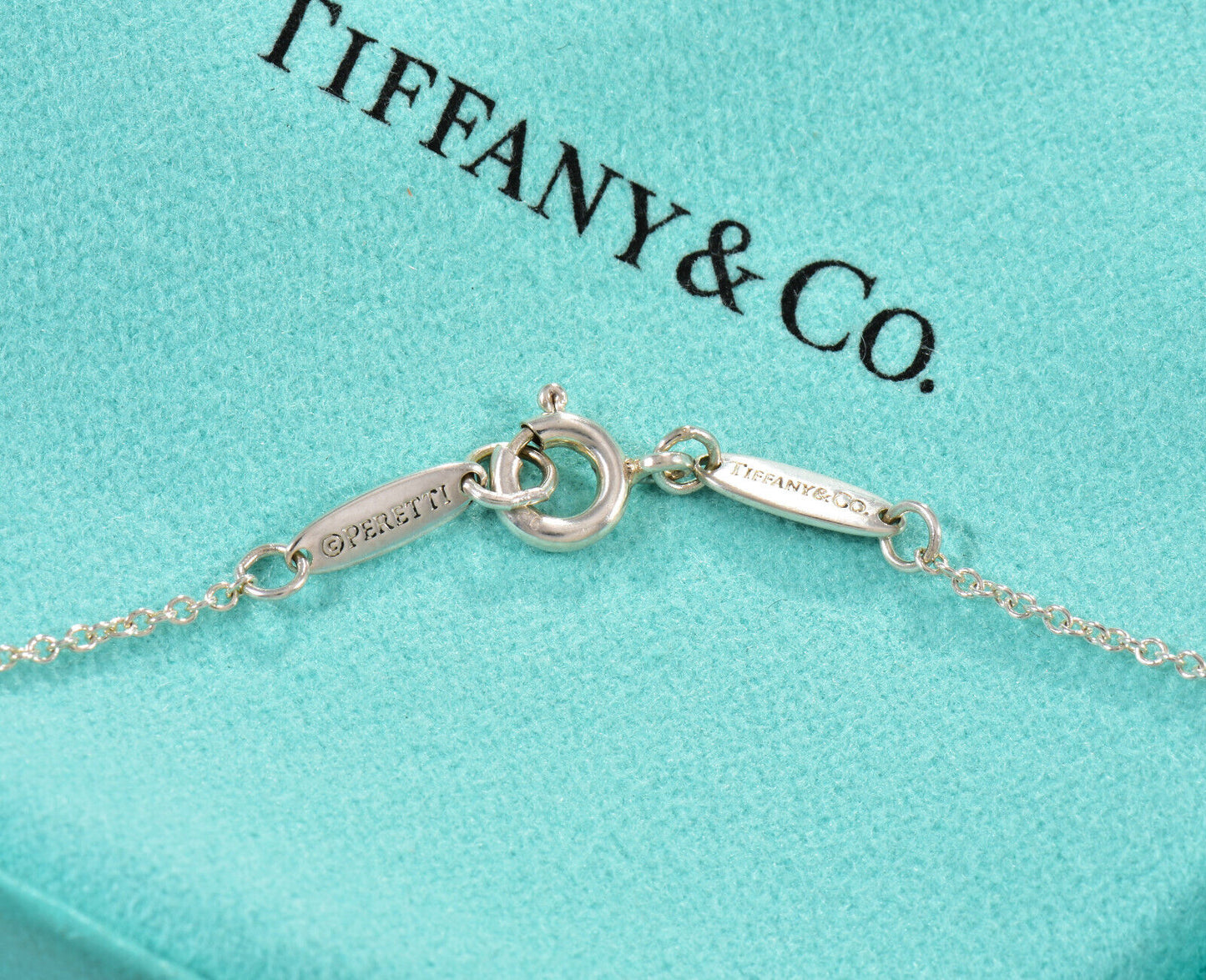 Tiffany & Co  Aquamarine Silver Elsa Peretti Open Heart 16" Necklace in Box Rare