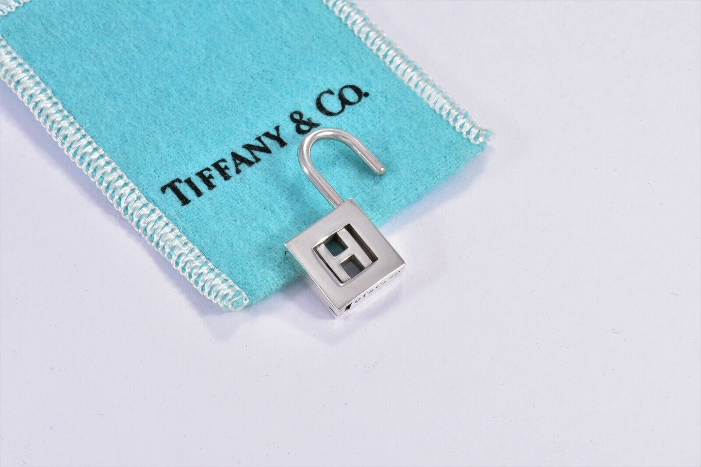 Tiffany & Co Sterling Silver Letter H Lock Charm Pendant For Necklace & Bracelet