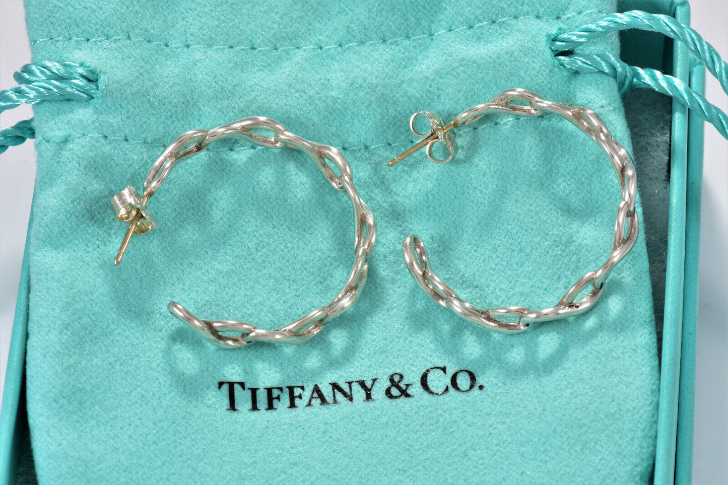 Tiffany & Co Sterling Silver 1" Infinity Hoop Earrings in Box Pouch Rare Eternal