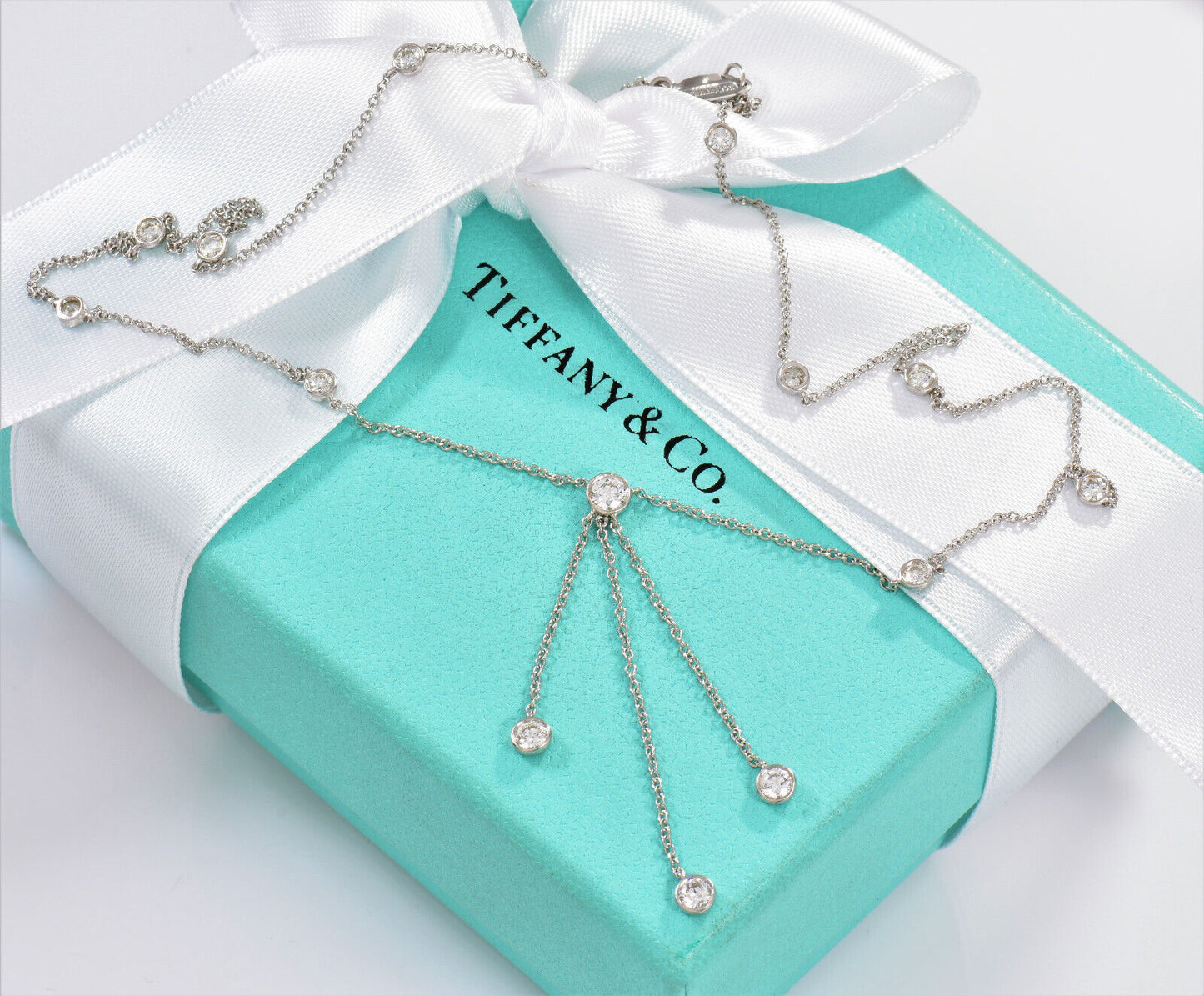 Tiffany & Co Platinum 1.00 Ct 14 Diamond Swing Jazz Pendant 16.25” Necklace Yard