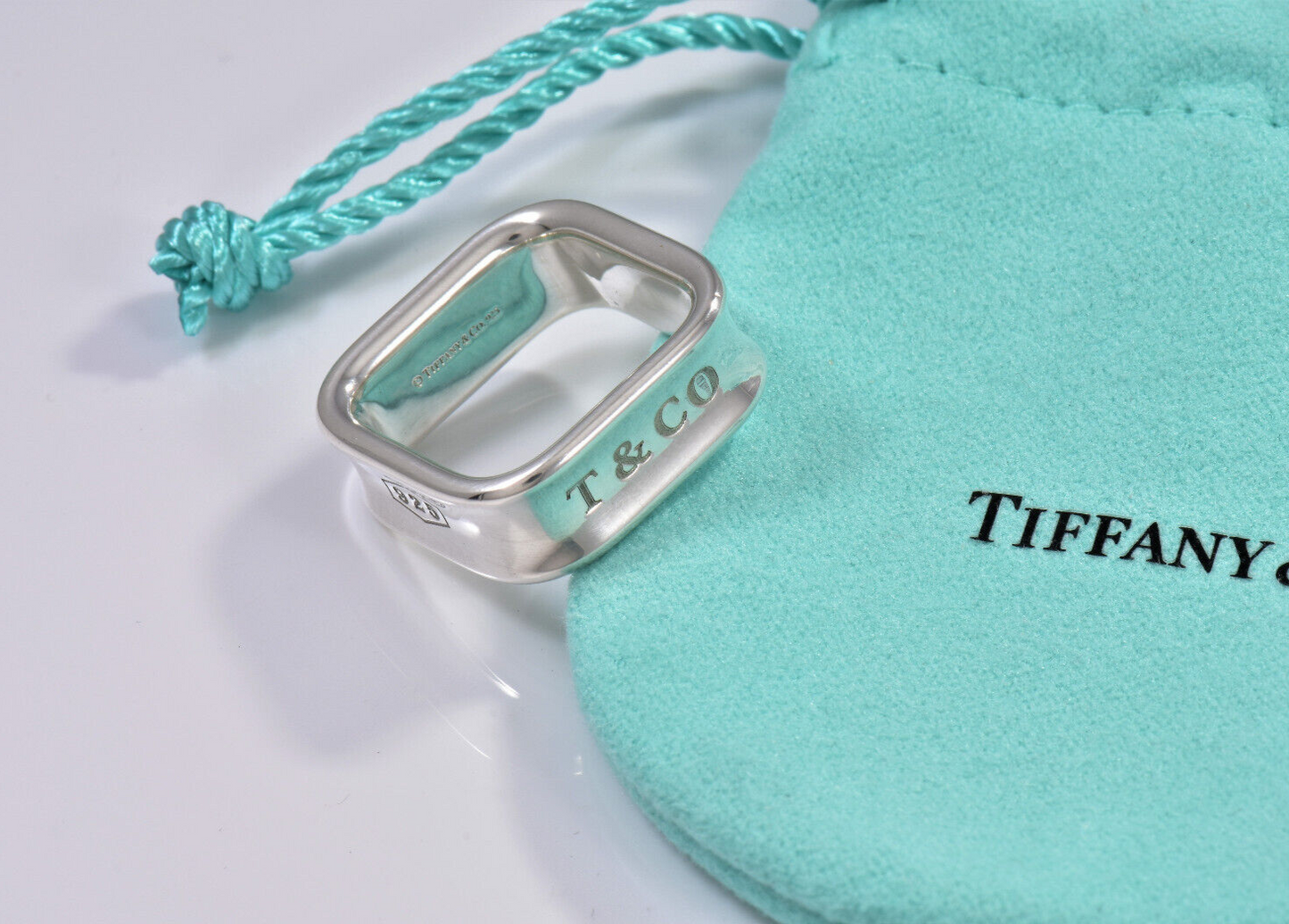 Tiffany & Co 1837 Sterling Silver Square Wide Band Ring Size 6.5 and Pouch Rare