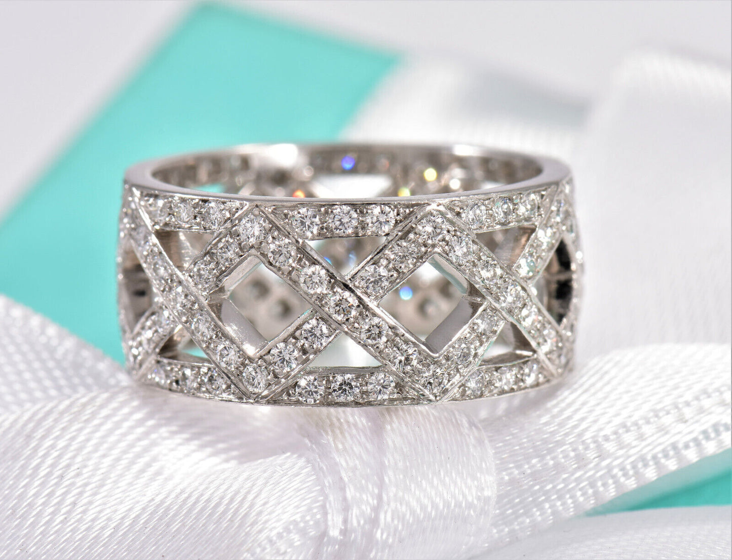 Tiffany & Co Platinum .64ct Diamond Legacy Ring Size 5 Wide Band Eternity  Weave