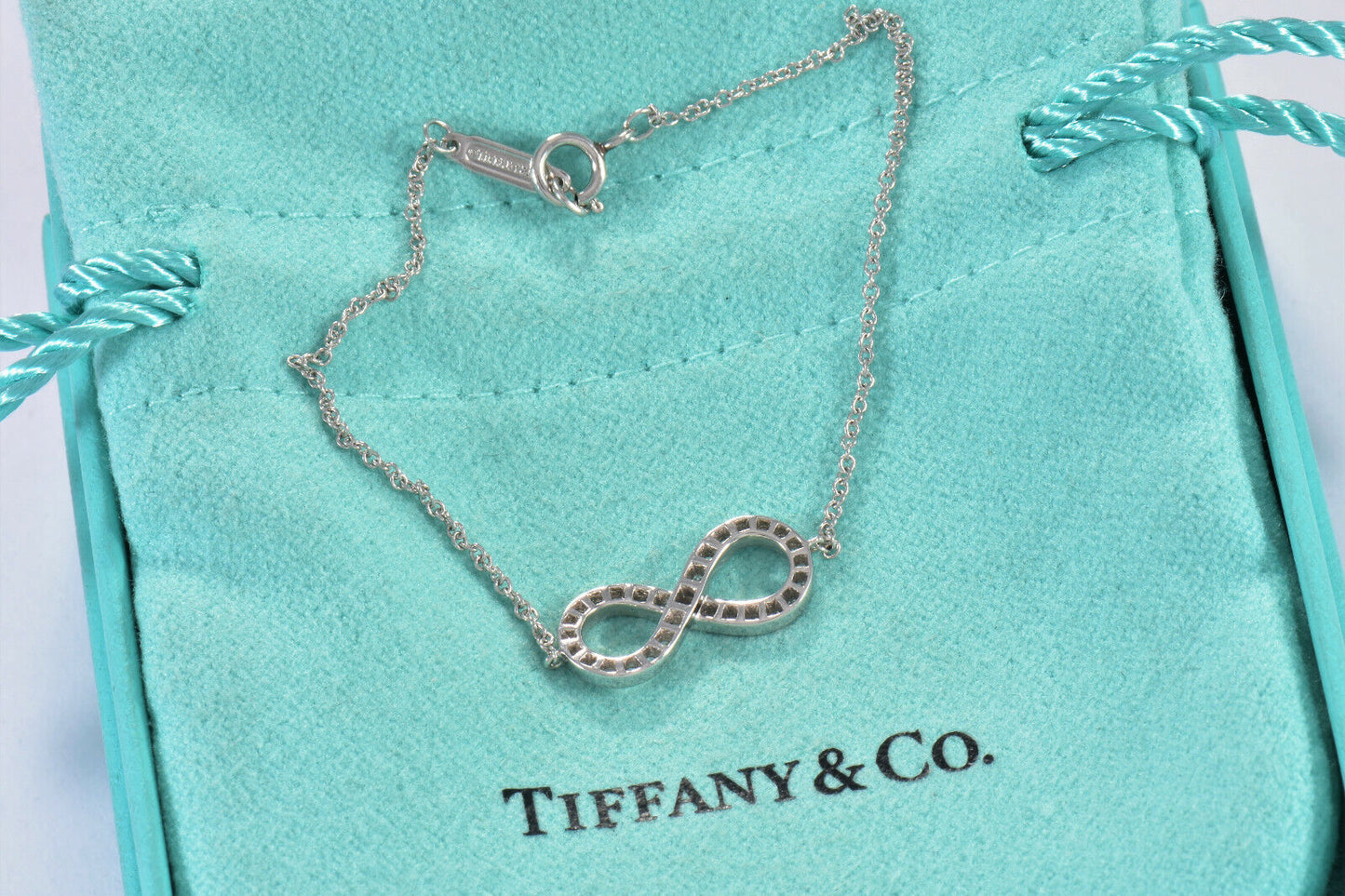 Tiffany & Co Platinum Diamond Infinity 6.5" Chain Bracelet in Box Pouch Rare