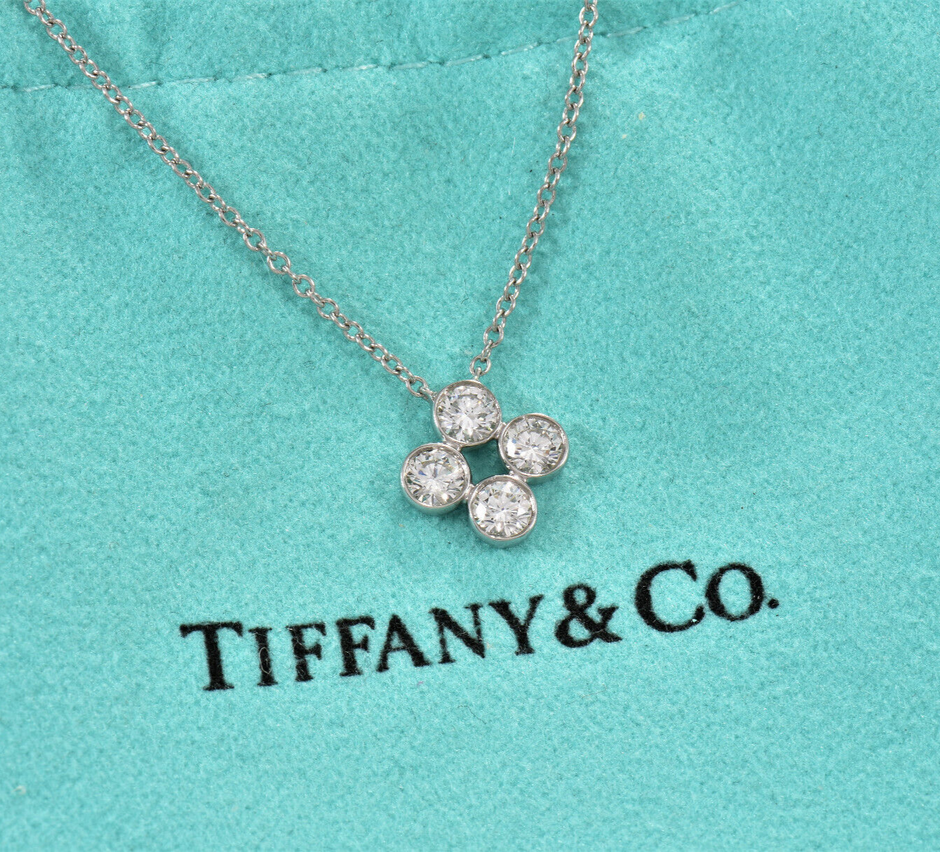 Tiffany & Co Platinum Diamond Jazz Bezel Pendant 16" Necklace in Box Pouch Rare