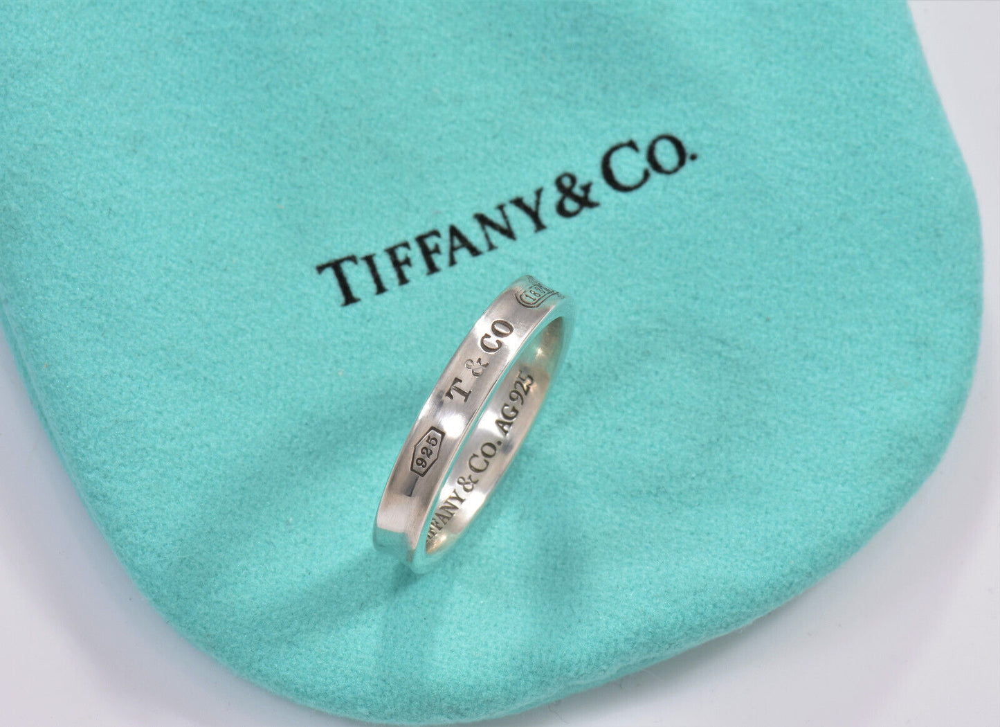 Tiffany & Co Silver 1837 Narrow Band Stack Ring Size 6 in Pouch Unisex Mens