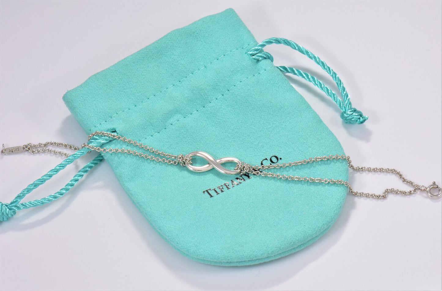 Tiffany & Co Sterling Silver Double Chain Infinity Bracelet 6.8" Boxed Lovely