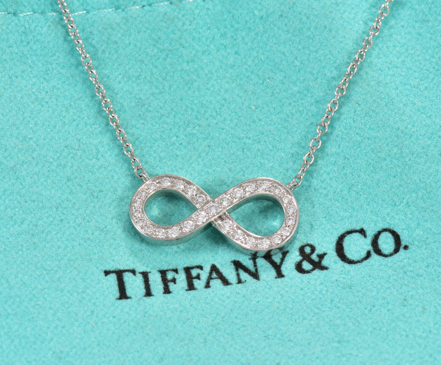 Tiffany & Co Diamond Platinum Infinity 16.25" Necklace & Box Pouch Eternity Rare