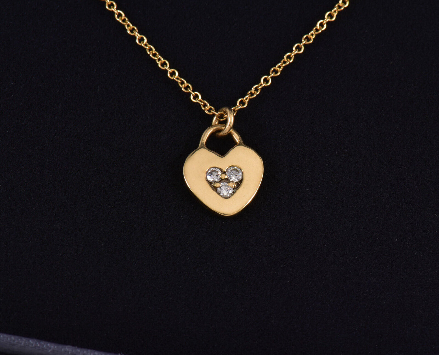 Tiffany & Co Diamond 18k Yellow Gold Heart Pendant 20.5" Necklace in Box Pouch