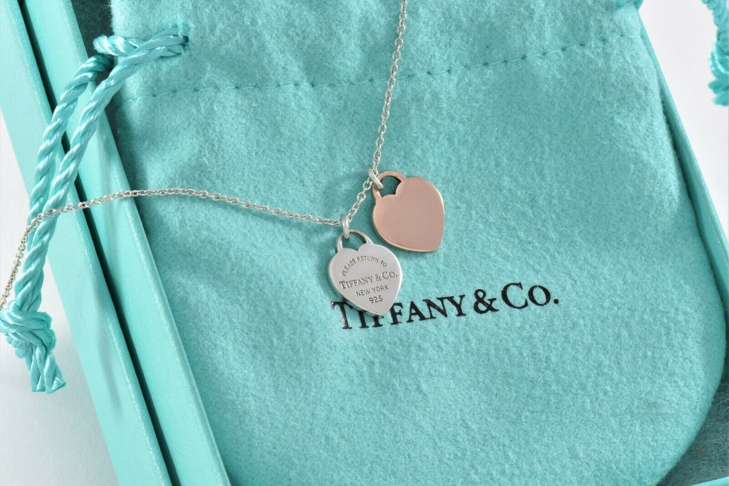 Please Return Tiffany & Co Silver Rubedo Gold Metal Heart Pendant 16" Necklace