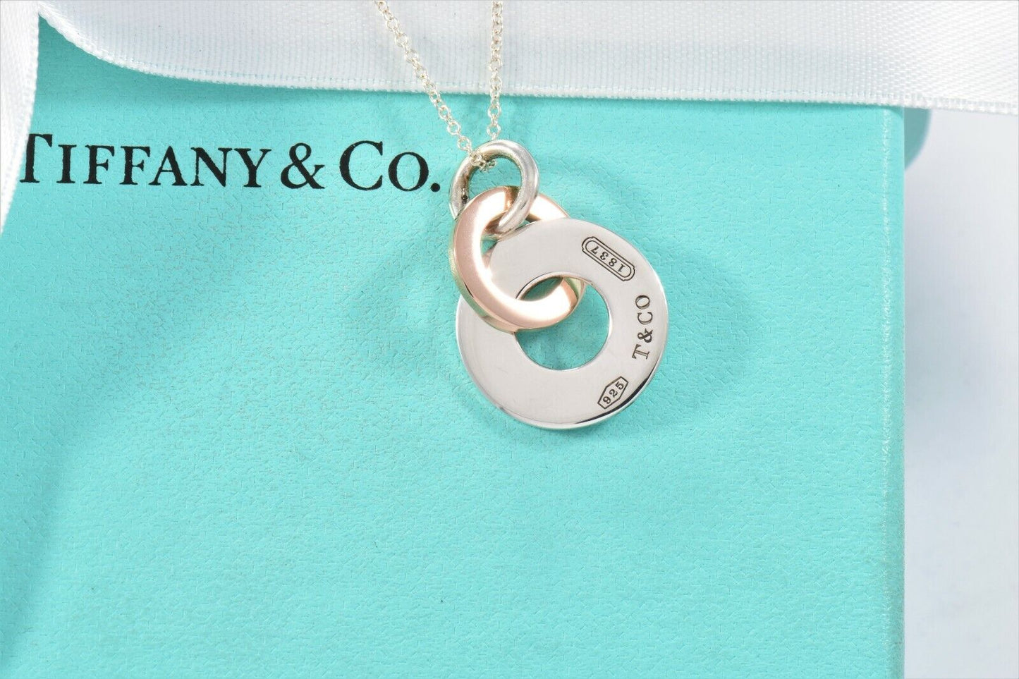 Tiffany & Co Silver Rubedo Gold Metal 1837 Interlocking Circles Pendant Necklace