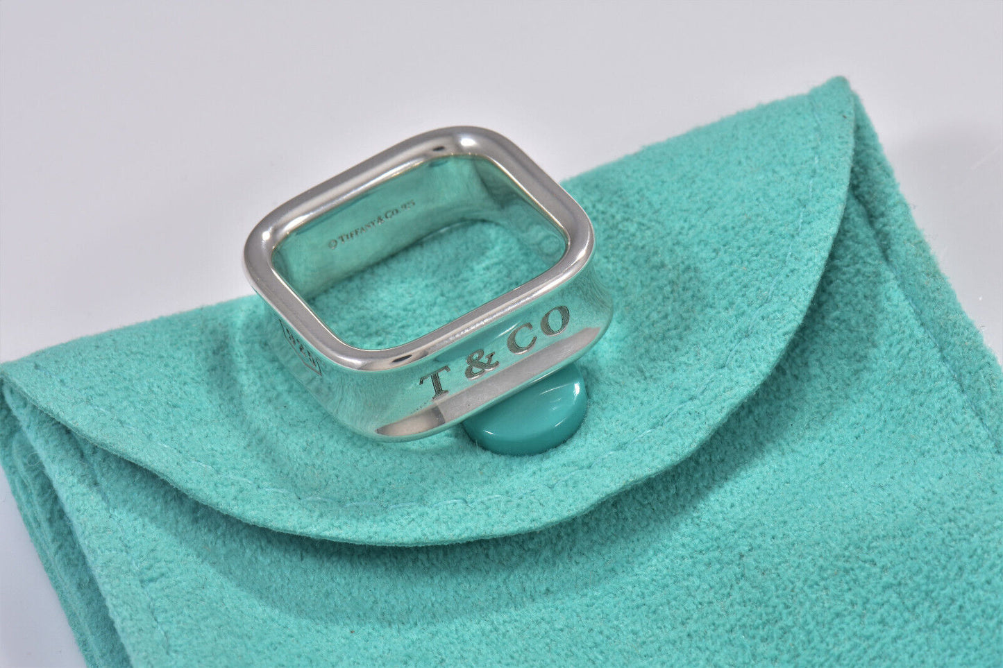 Tiffany & Co 1837 Sterling Silver Square Wide Band Ring Size 4.5 and Pouch Rare