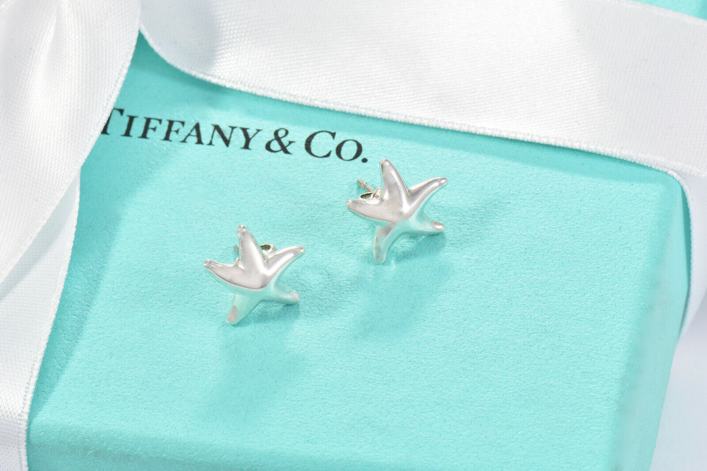 Tiffany & Co Silver Elsa Peretti 13mm Starfish Stud Earrings in Box Pouch Rare