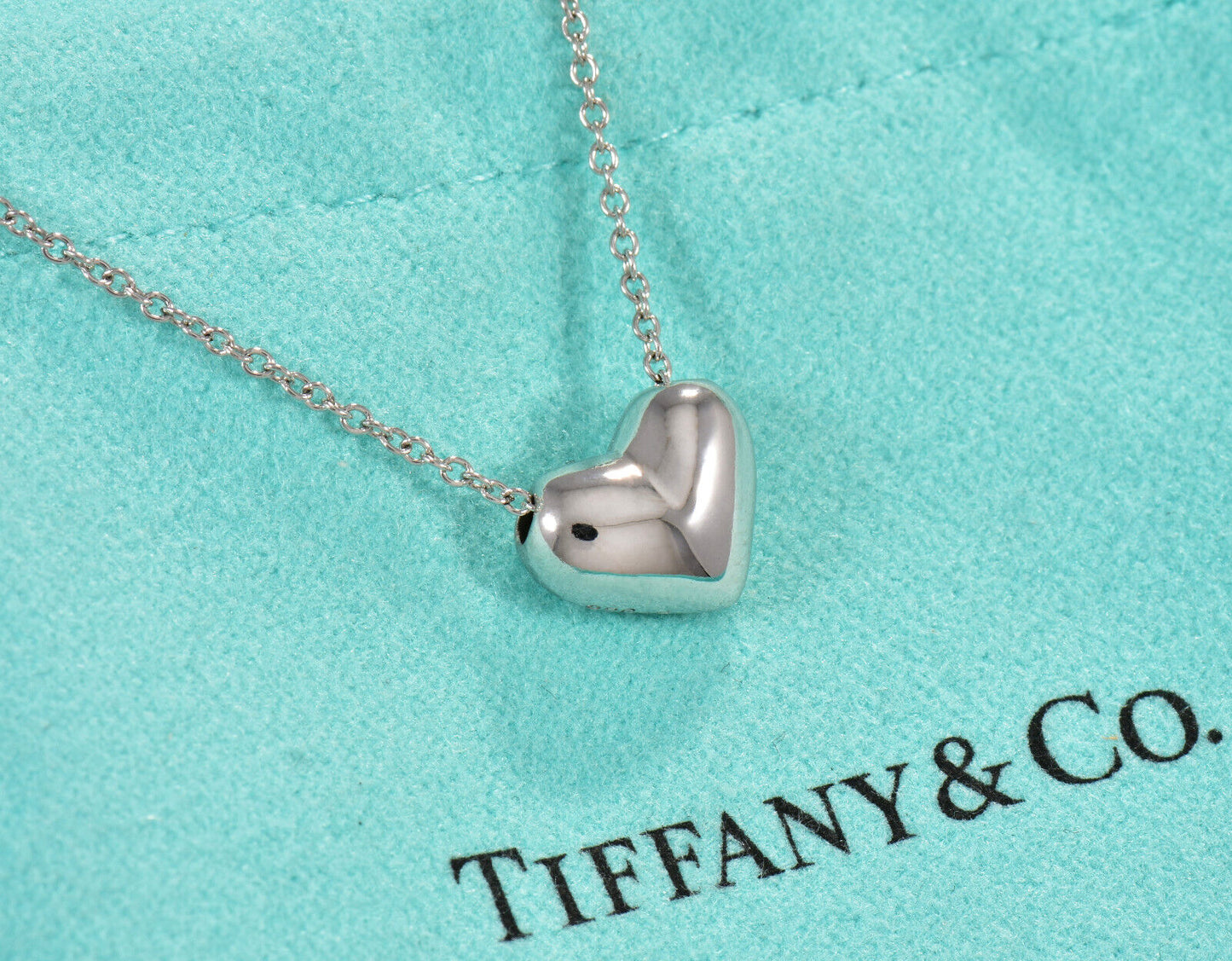 Tiffany & Co Diamond Platinum Etoile Heart Pendant 19" Necklace & Box Pouch Rare