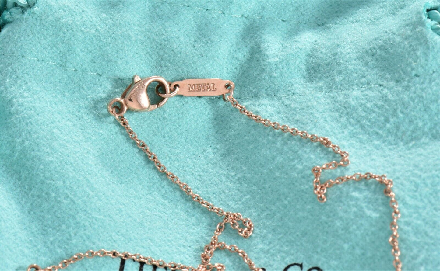 Tiffany & Co Rubedo Gold Metal Enchant Scroll Small Heart 16" Necklace Box Pouch