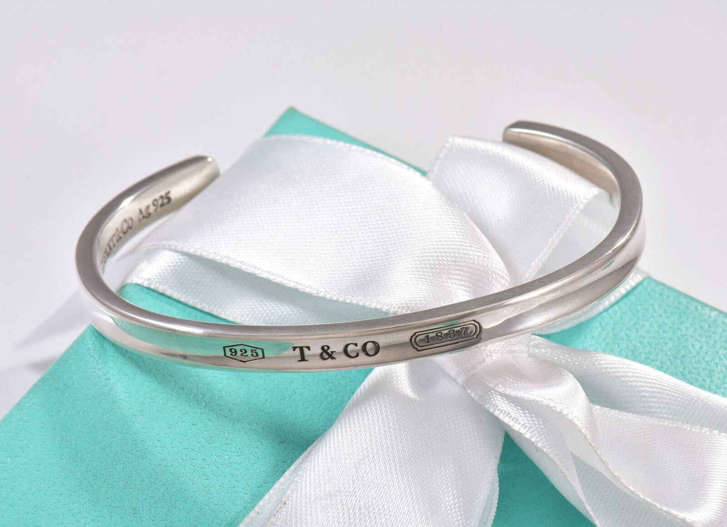 Tiffany & Co Sterling Silver 1837 Narrow Cuff 6" Bracelet in Box Pouch Lovely