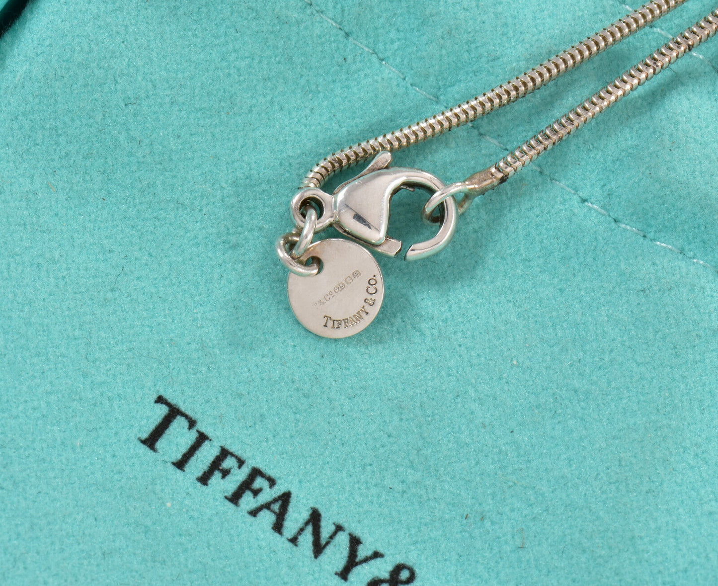 Tiffany & Co Silver Solid 3D Circle Initial Letter T Snake Chain Necklace Rare